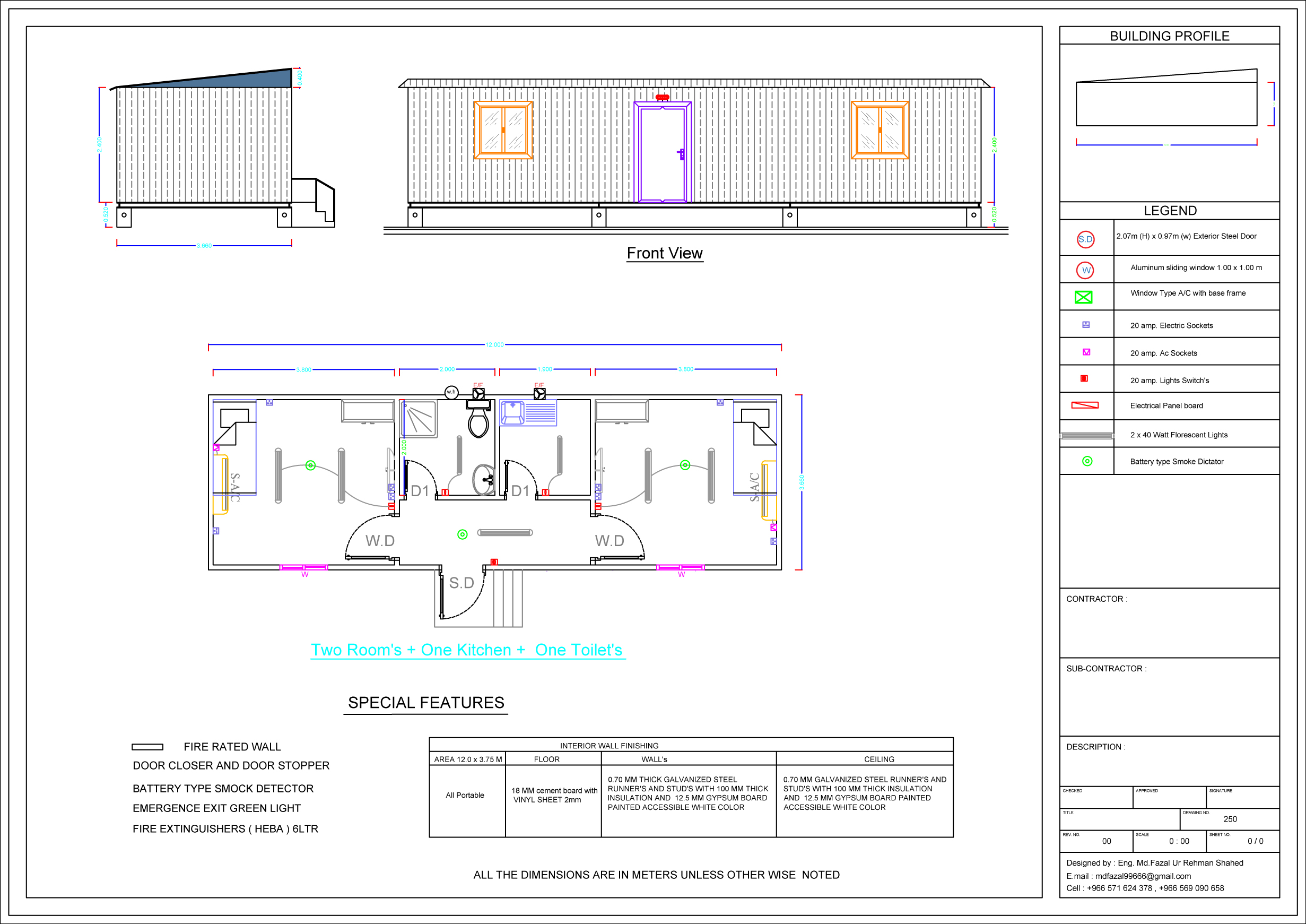 12.0-x-3.66-m 2Rooms 1 Kitchen 1 Toilet